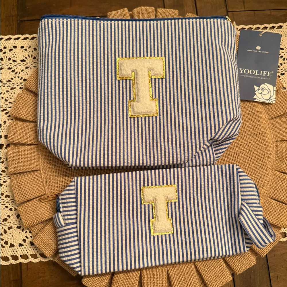 Yoolife Blue and White Striped Pouches with Yellow “T” Initial
